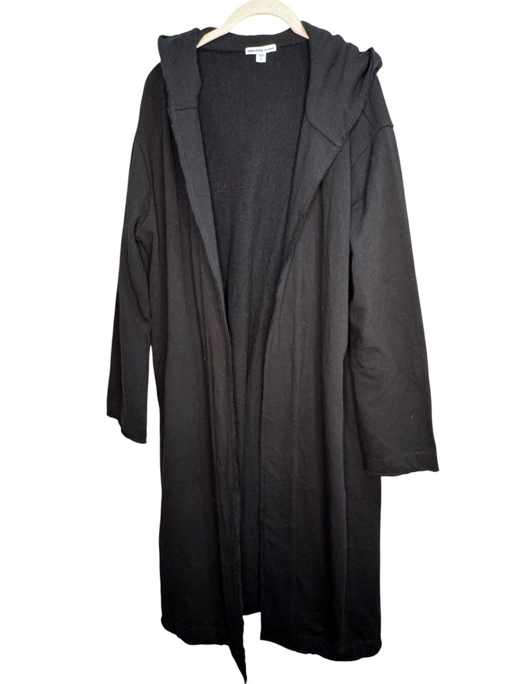 James Perse French Terry Hooded Coat Sweater Womens 3 Large Black Open Pockets